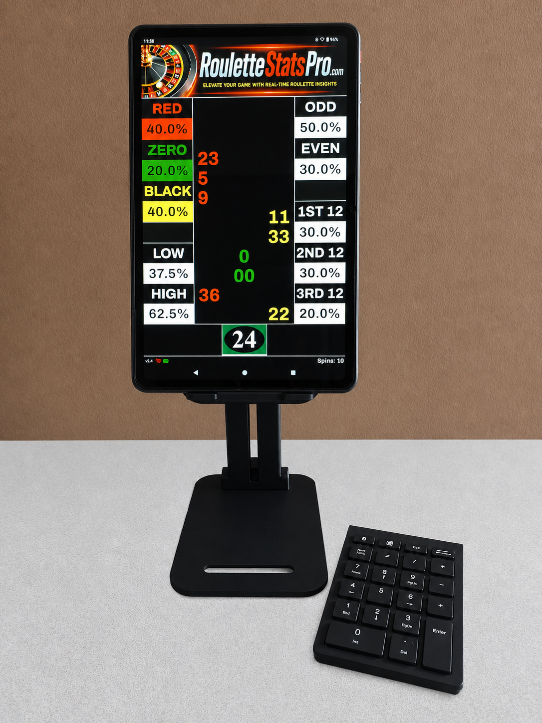RouletteStatsPro mounted tablet display